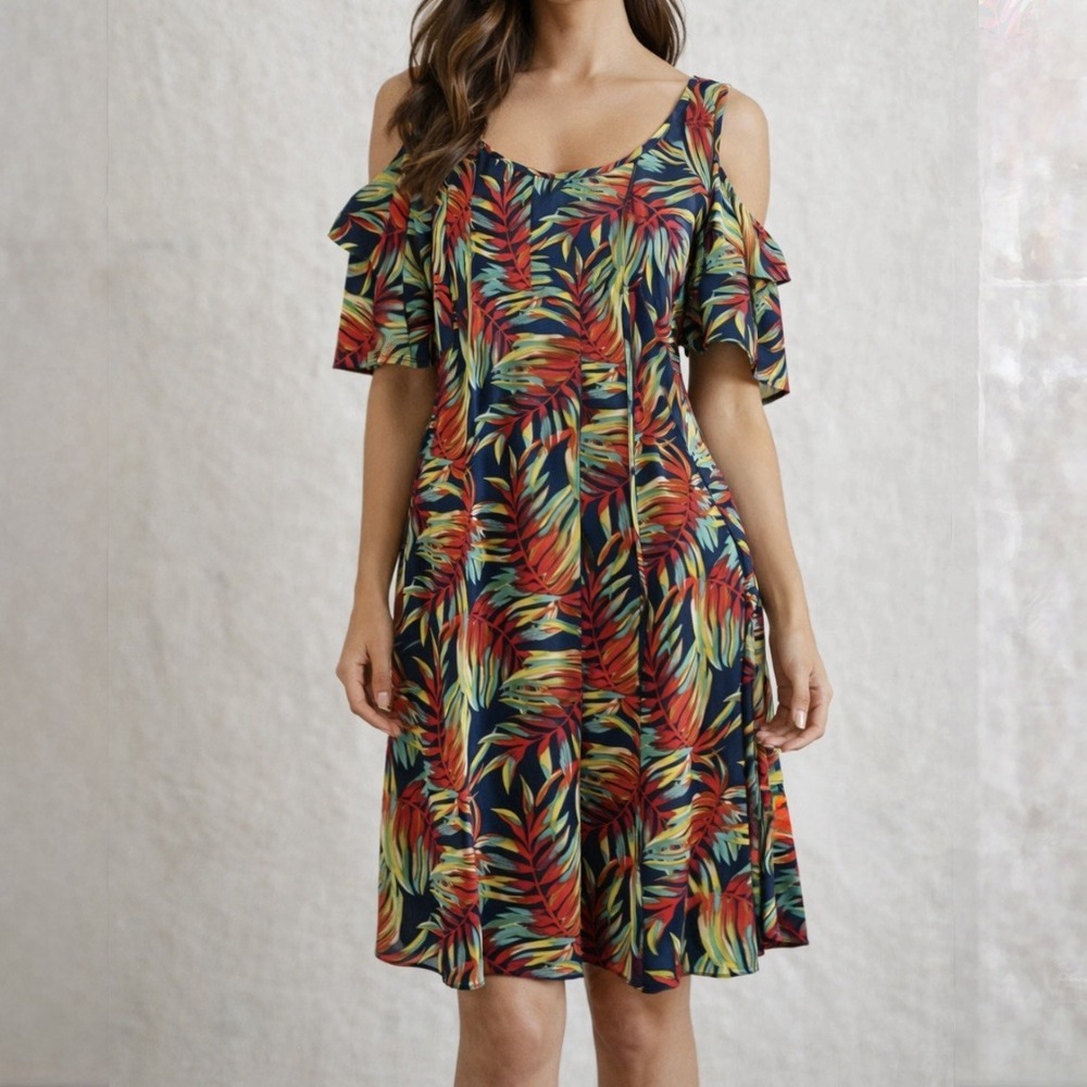 NEW Sami & Jo Sz 2X Tropical Leaf Floral Print Dress Cruise Vacation Bright